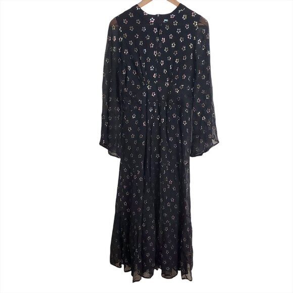 Oliphant Kala Maxi Dress XS Black Metallic Floral Balloon Sleeve Tuckernuck - Picture 2 of 11